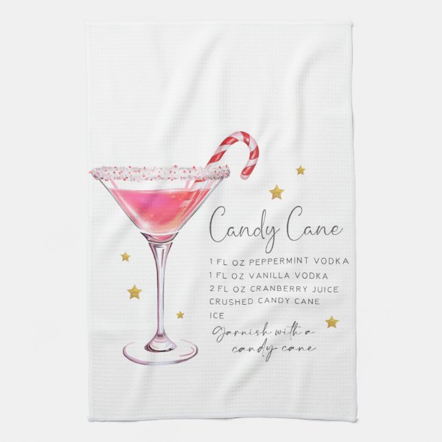 Cute Candy Cane Cocktail Recipe Kitchen Towel (Vertical)