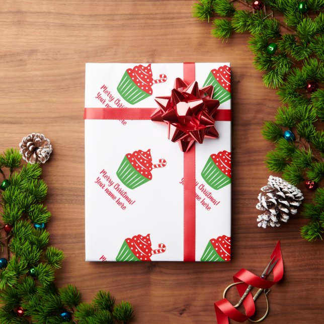 Cute candy cane cupcake Christmas Holiday gift Wrapping Paper (Holiday Gift)