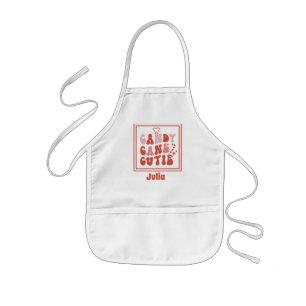 Cute Candy Cane Cutie Heart Red Pink Name Kids' Apron