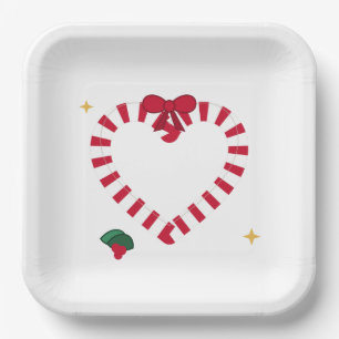 Cute Candy Cane Heart Christmas Soy Wax Candle Paper Plates