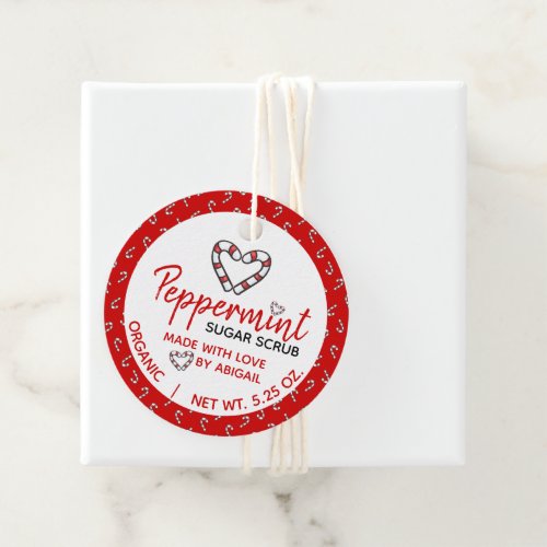 Cute Candy Cane Heart Peppermint Sugar Scrub Favor Tags