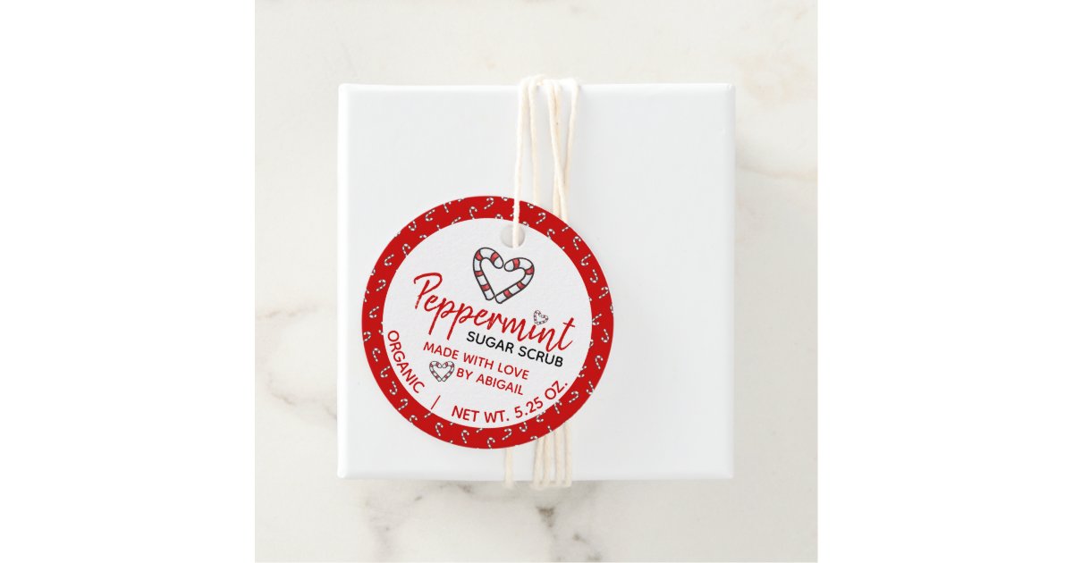 Cute Candy Cane Heart Peppermint Sugar Scrub Favor Tags | Zazzle