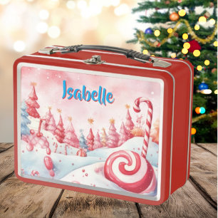 Cute Candy Cane Kids Christmas Metal Lunchbox