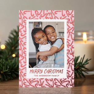 Cute Candy Cane Merry Christmas 2 Photo Foil Holiday Card