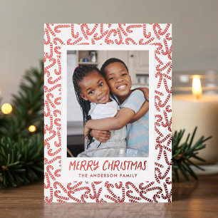 Cute Candy Cane Merry Christmas 2 Photo Foil Holiday Card