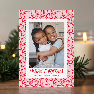 Cute Candy Cane Merry Christmas 2 Photo Holiday Card