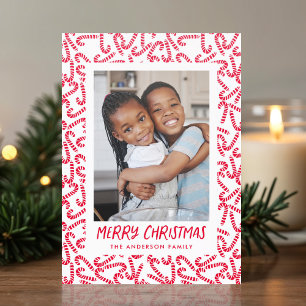 Cute Candy Cane Pattern Merry Christmas Letterpress Photo Cards