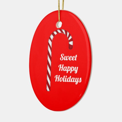 Cute Candy Cane Sweet Happy Holidays Ornament
