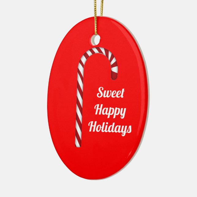 Cute Candy Cane Sweet Happy Holidays Ornament (Left)