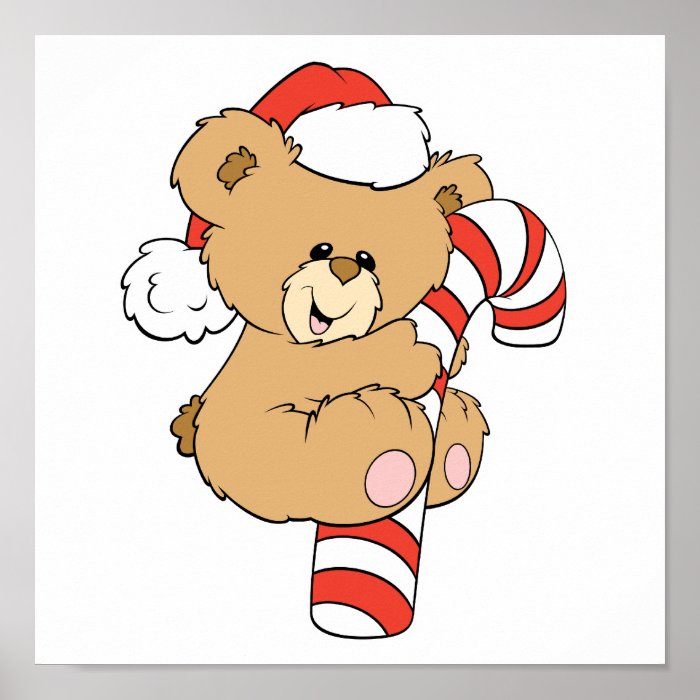 Cute Candy Cane Teddy Bear Print