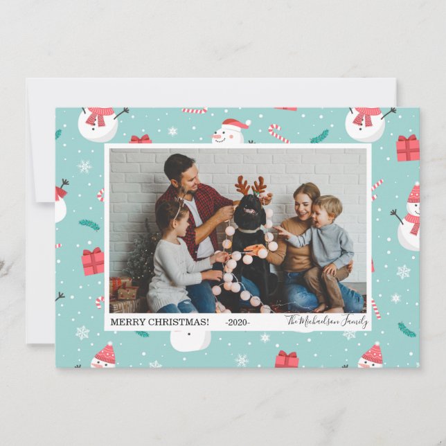 Cute Candy Canes and Snowmen Photo Holiday Card (Front)