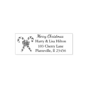 Cute Candy Canes Festive Return Address Label Self-inking Stamp