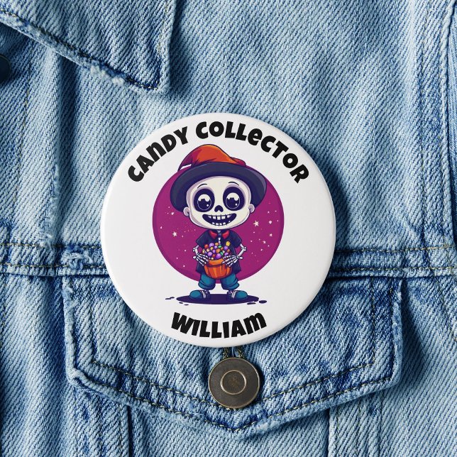 Cute Candy Collector Skeleton Boys Halloween Button (Cute Candy Colloector Skeleton Boys Halloween Button)