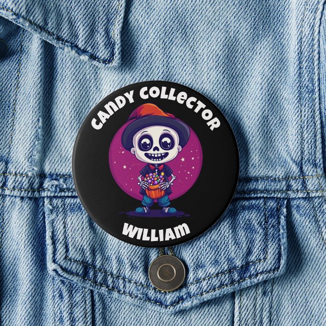 Cute Candy Collector Skeleton Boys Halloween Button (Cute Candy Collector Skeleton Boys Halloween Button)