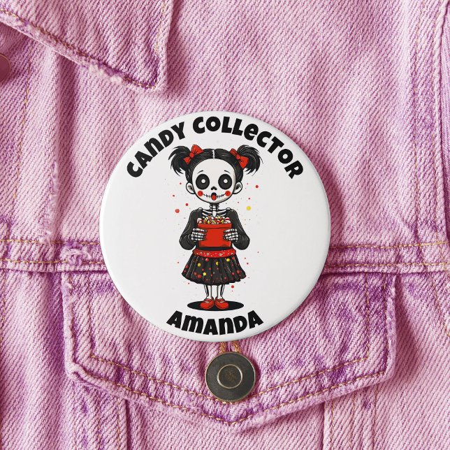 Cute Candy Collector Skeleton Girls Halloween Button (Cute Candy Colloector Skeleton Girls Halloween Button)