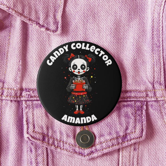 Cute Candy Collector Skeleton Girls Halloween Button (Cute Candy Colloector Skeleton Girls Halloween Button)