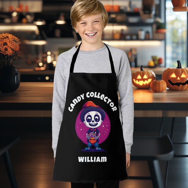 Cute Candy Collector Skeleton kids Halloween Apron (Cute Candy Collector Skeleton Boys Halloween Apron)