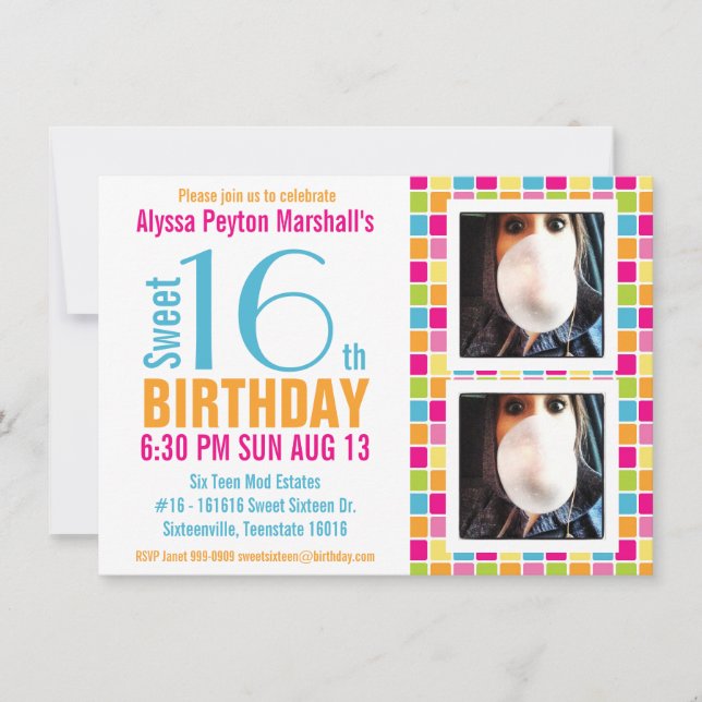 Cute Candy Colors Photo Sweet Sixteen Invitation (Front)