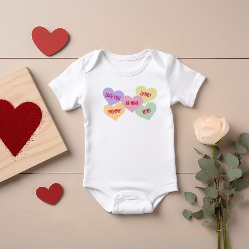 Cute Candy Conversation Hearts Valentines Day Baby Bodysuit