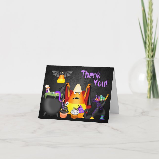 Cute Candy Corn and Spooky Treats Halloween Thank You Card (Front)