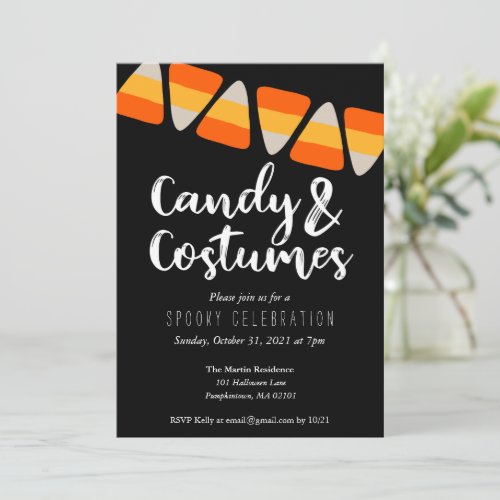 Cute Candy Corn Candy and Costumes Halloween Party Invitation