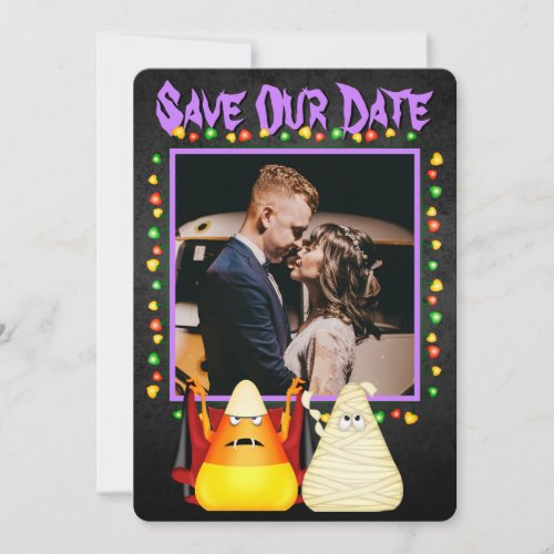 Cute Candy Corn Couple Halloween PHOTO Wedding Save The Date