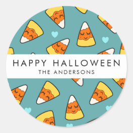 Cute Candy Corn Drawing Pattern Add Your Name Classic Round Sticker