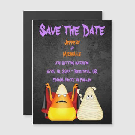 Cute Candy Corn Halloween Wedding Save The Date Magnetic Invitation