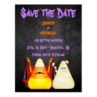 Cute Candy Corn Halloween Wedding Save the Date Postcard