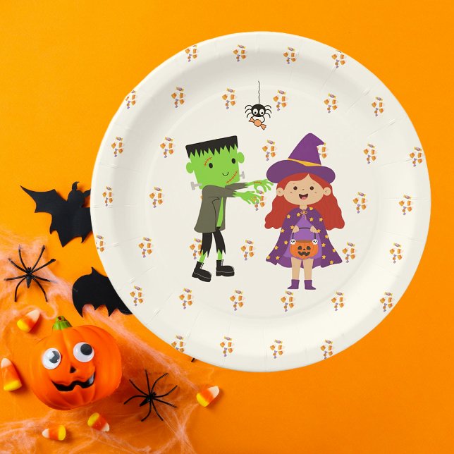 Cute Candy Corn Kids Halloween Costume Party Paper Plates (Cute Kids Halloween Party Small Paper Plate)