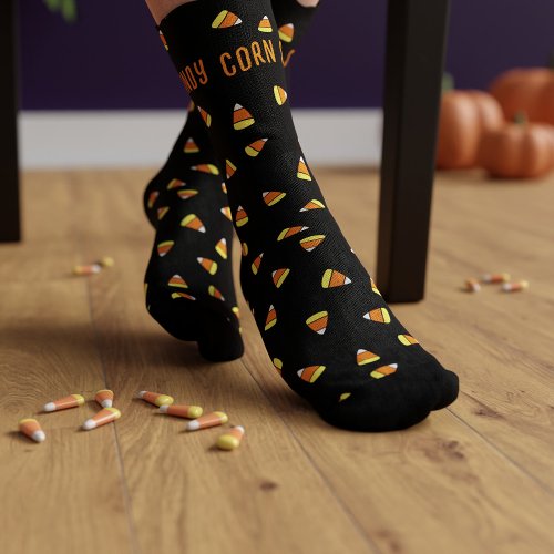 Cute Candy Corn Pattern Black Halloween Socks