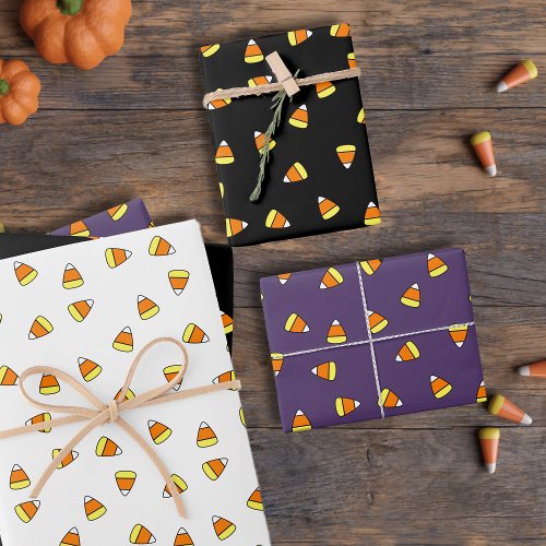 Cute Candy Corn Pattern Trio Wrapping Paper Sheets