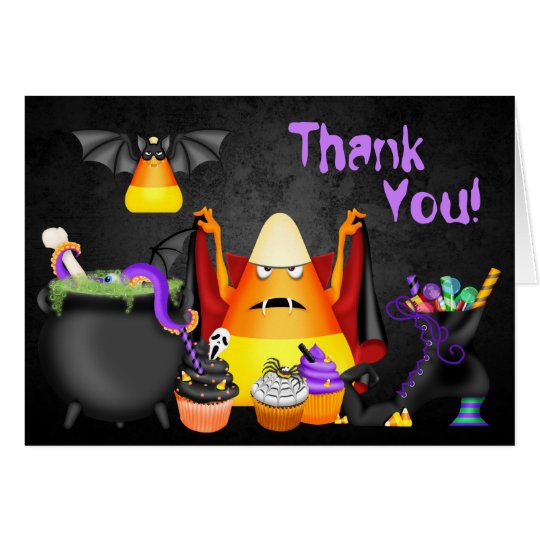 Cute Candy Corn Spooky Treats Halloween Thank You Card