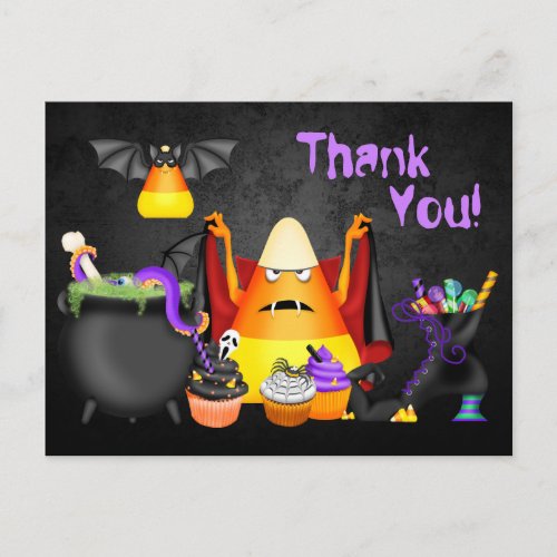 Cute Candy Corn Spooky Treats Halloween Thank You Postcard