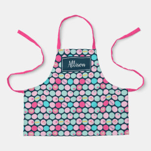 Cute Candy Cupcake Cherry Dots Girls Pink Navy Apron