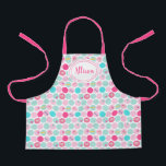 Cute Candy Cupcake Dots Girls Pink | White Apron<br><div class="desc">This cute personalized apron features a dots pattern, with cute sweet things on some of the dots - cupcakes, candies, cherries, and lollipops. Simply customize it with the little girl's name of your choice for an adorable, unique gift! Great idea for the young baker, chef, or artist! The background color...</div>