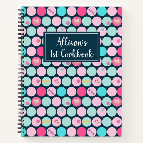 Cute Candy Cupcakes Dots Pattern 1st Cookbook Notebook