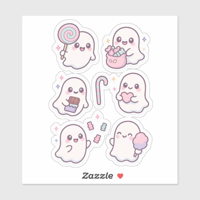 Cute Candy Ghosts Kawaii Sticker Pack (Sheet)