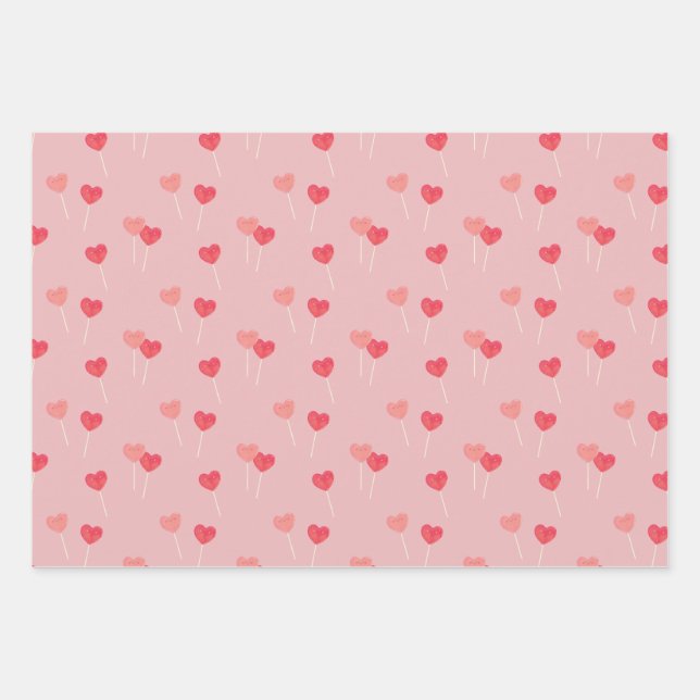 Cute Candy Heart Wrap Paper Flat Sheet Set of 3 (Front)