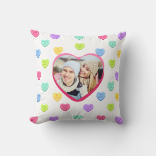 Cute Candy Hearts Couple Photo Throw Pillow