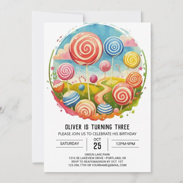 Cute Candy Lollipop Birthday Invitation (Front)