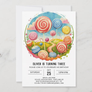 Cute Candy Lollipop Birthday Invitation