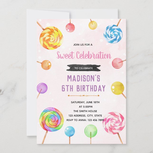 Cute candy party theme invitation (Front)