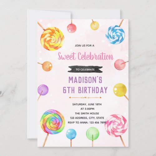 Cute candy party theme invitation