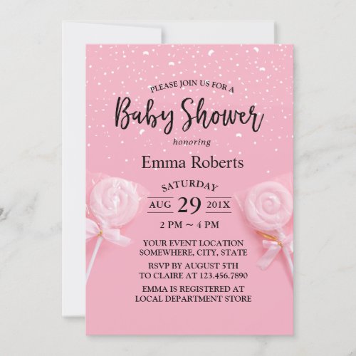 Cute Candy Pastel Pink Baby Shower Invitation