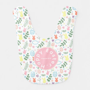 Cute Candy Pink Hoppy Easter Egg Bunny Pattern Baby Bib
