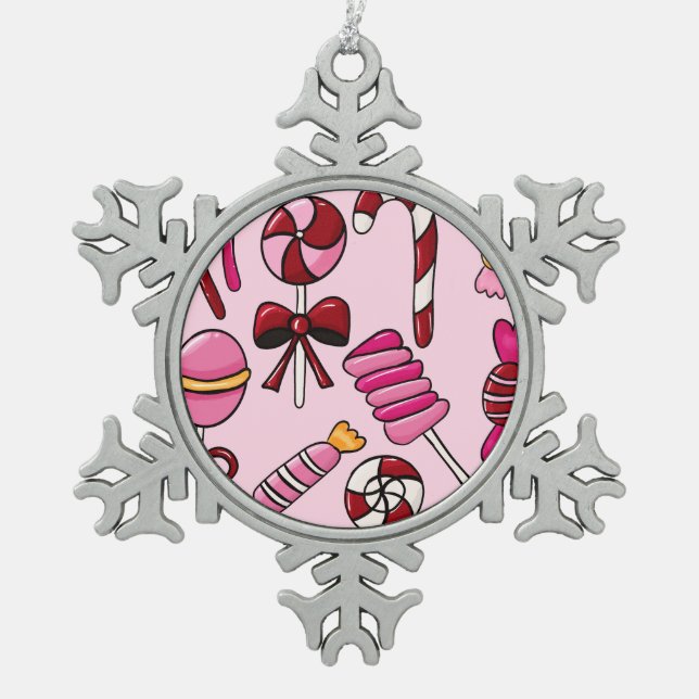 Cute  Candy   Snowflake Pewter Christmas Ornament (Front)
