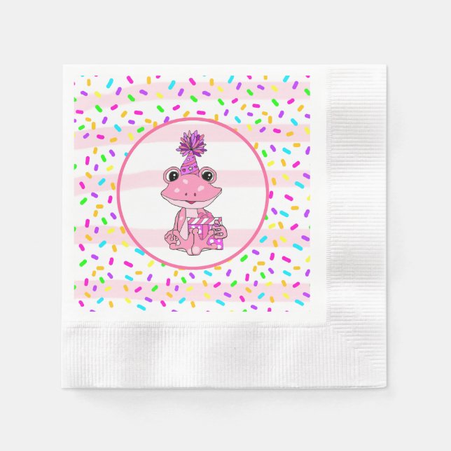 Cute Candy Sprinkles and pink Frog Birthday Napkins (Front)