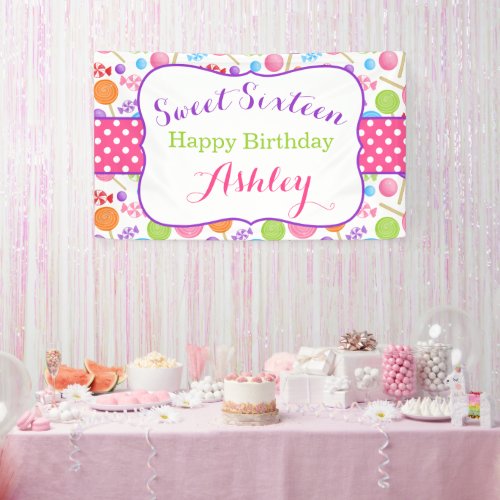 Cute Candy Sweet 16 Birthday Party Banner