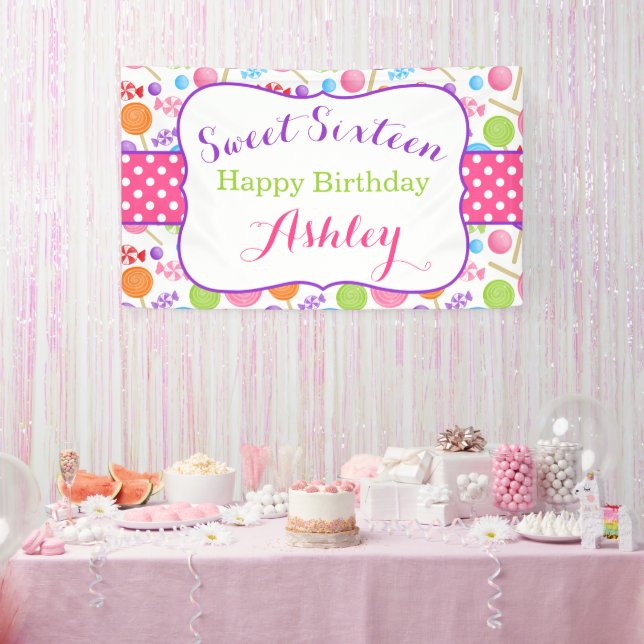 Cute Candy Sweet 16 Birthday Party Banner (Party)